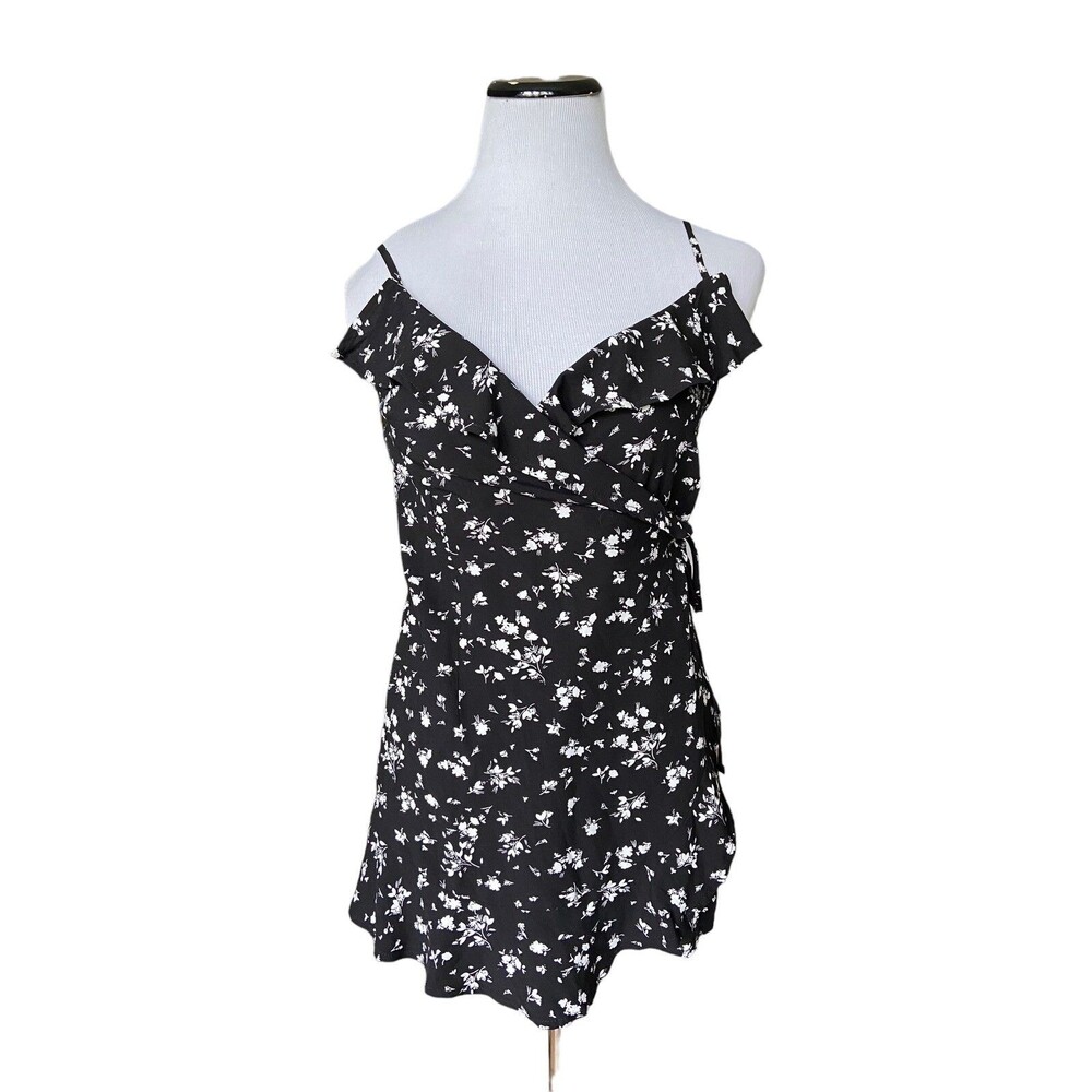 Garage Womens Wrap‎ Romper Size XS Black Floral Ruffle Cottagecore Beach Flowy